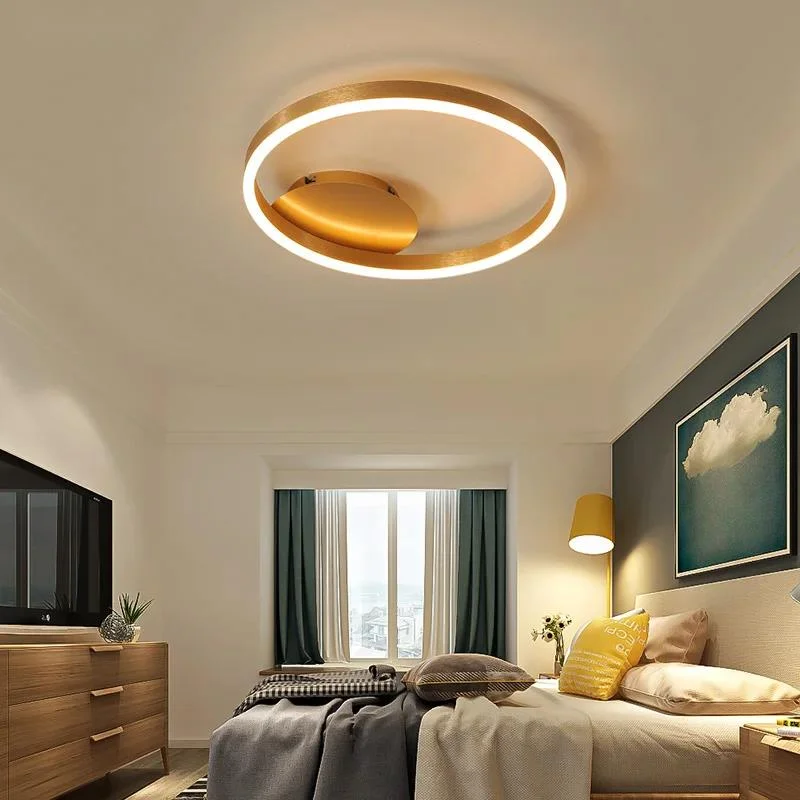 Candelabros circulares Led creativos de estilo nórdico, iluminación para dormitorio, sala de estar, comedor, lámpara dorada marrón brillante, lámparas de interior para el hogar