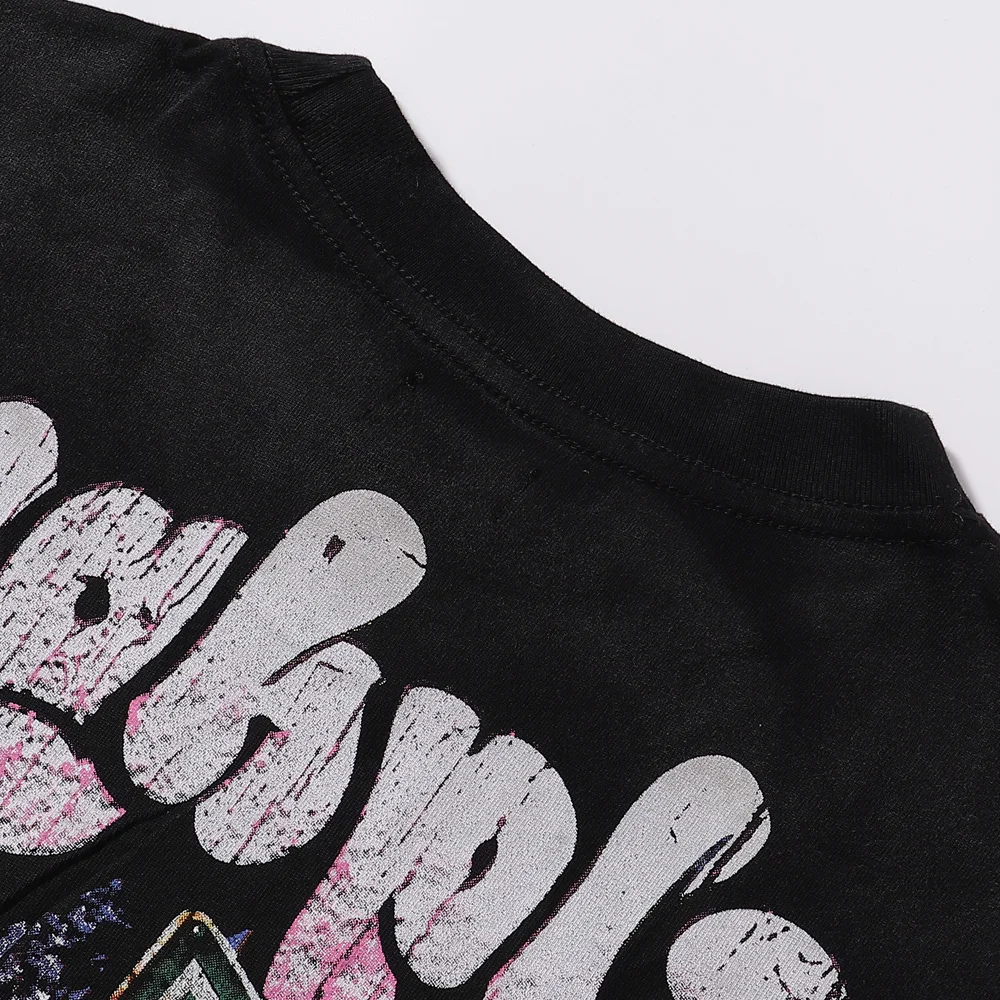 Nuevas Camisetas de Manga Corta de Algodón 100% con Diseño de Diamantes Brillantes y Estilo Americano RoughPlay para Hombre y Mujer, Cuello Redondo, Holgadas, de Verano, Tallas Grandes