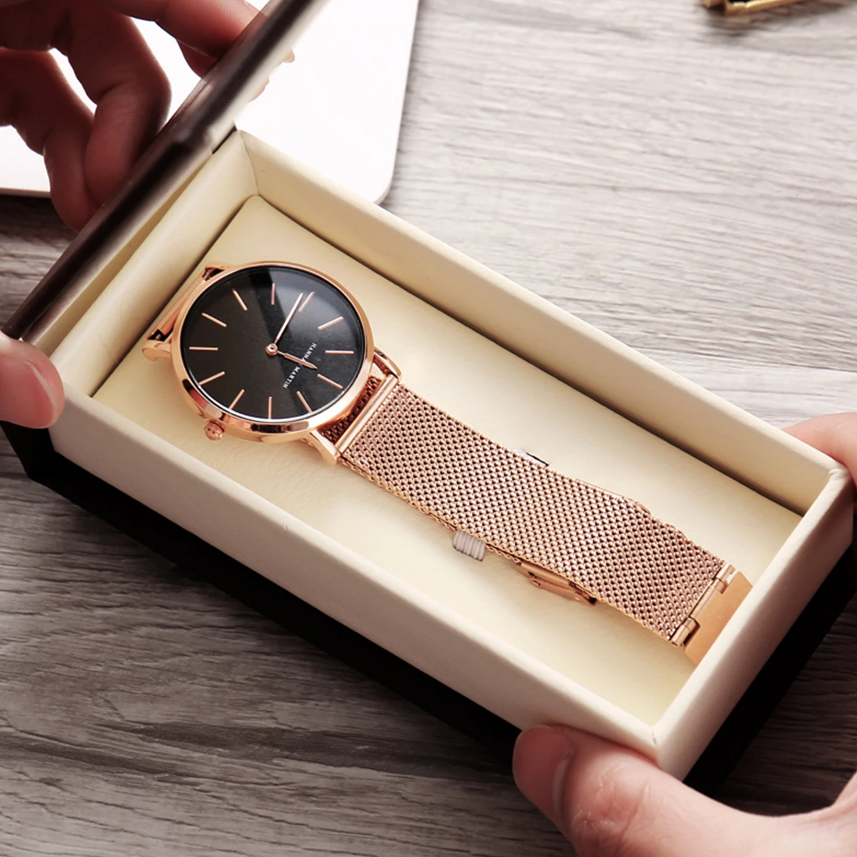 Reloj HANNAH MARTIN para Mujer, Estilo Nórdico Minimalista, Movimiento de Cuarzo Japonés, Resistente al Agua 3 Bar, 36 mm, Oro Rosa Completo, Dropshipping