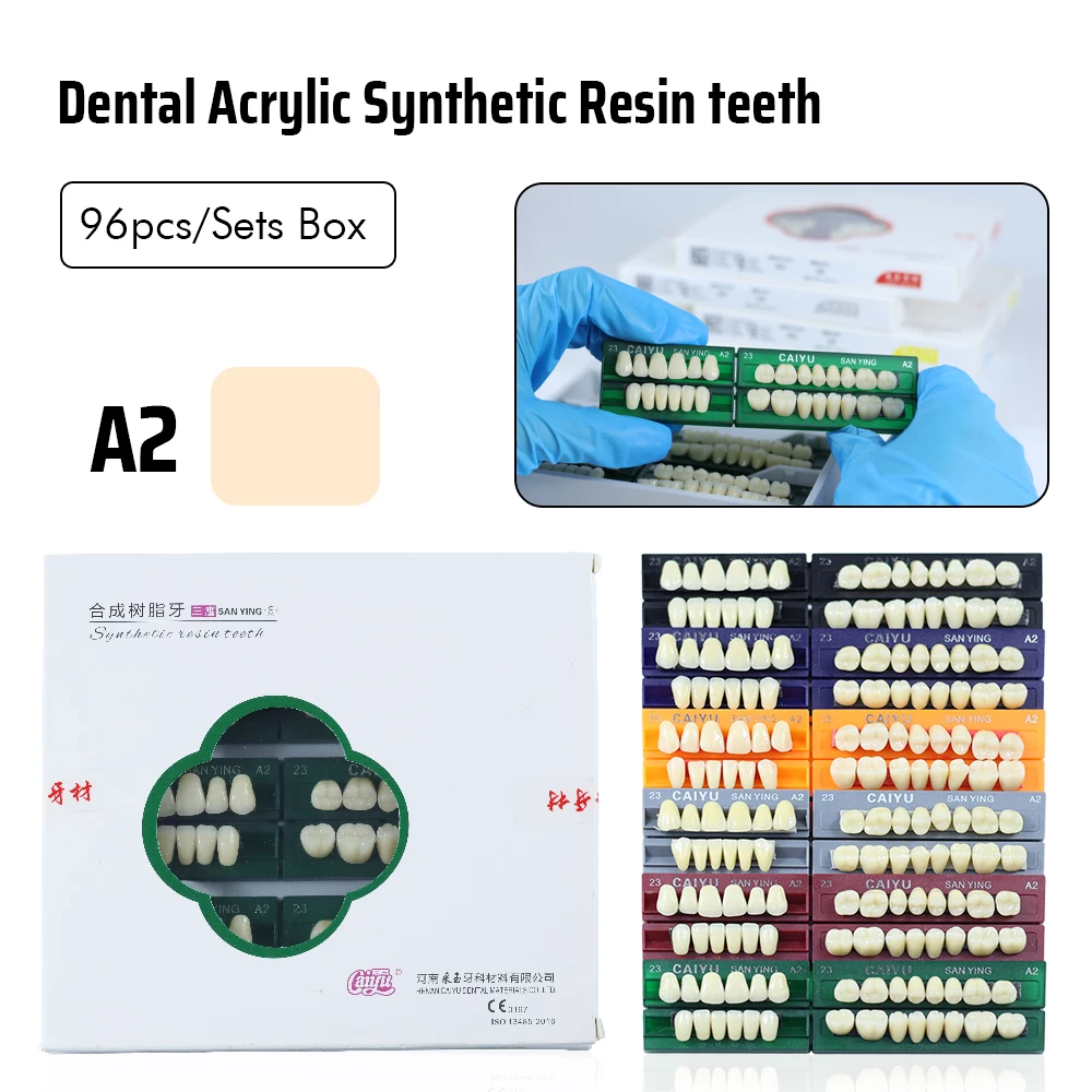 Dientes de resina sintética acrílica Dental, modelo de enseñanza de dientes de boca completa Anterior Posterior, modelo de dientes permanentes, caja de 96 unids/set