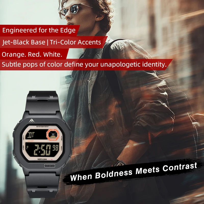 NORTH EDGE X1 Reloj Digital con pantalla cuadrada 2025, Reloj deportivo para Hombre y mujer, cronómetro resistente al agua hasta 50M, Reloj despertador con cuenta atrás para Hombre