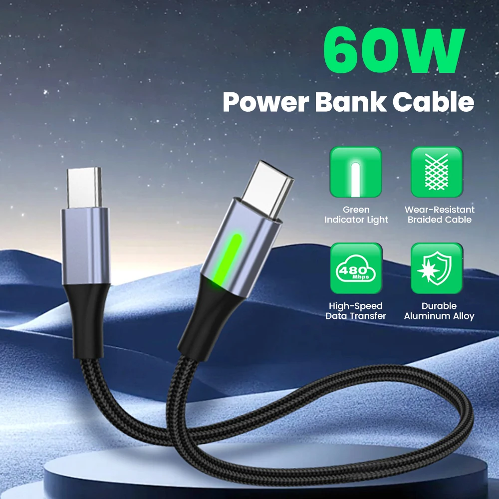 0,25 M 0,5 M Cable corto USB C a USB C 60W USB A a tipo C Cable de carga rápida para iPhone 15 16 Samsung portátiles iPad Power Bank
