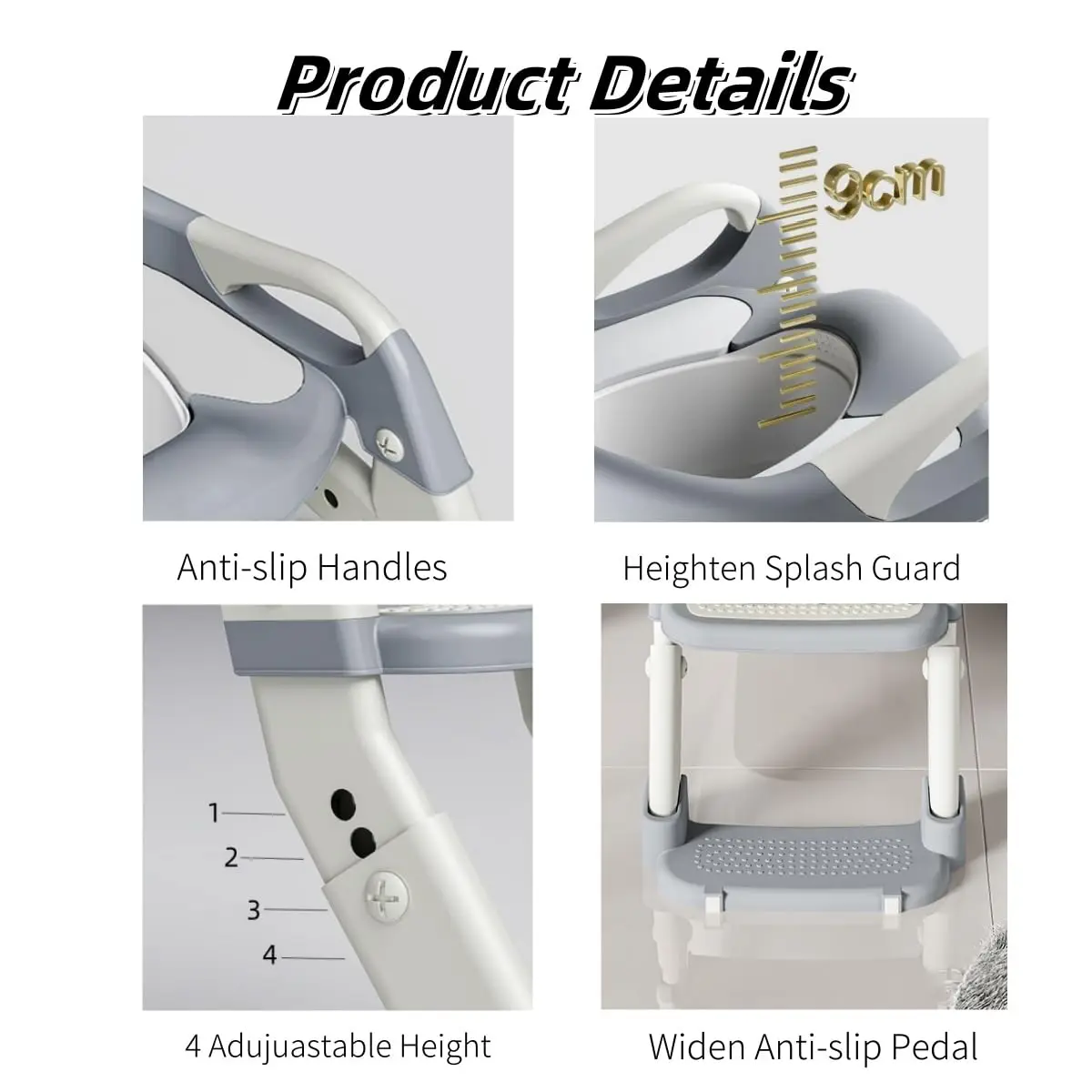 Asiento de entrenamiento para orinal para niños con escalones, asiento de escalera para inodoro para niños pequeños 3 en 1, asiento de inodoro antideslizante con alfombrilla suave (gris)