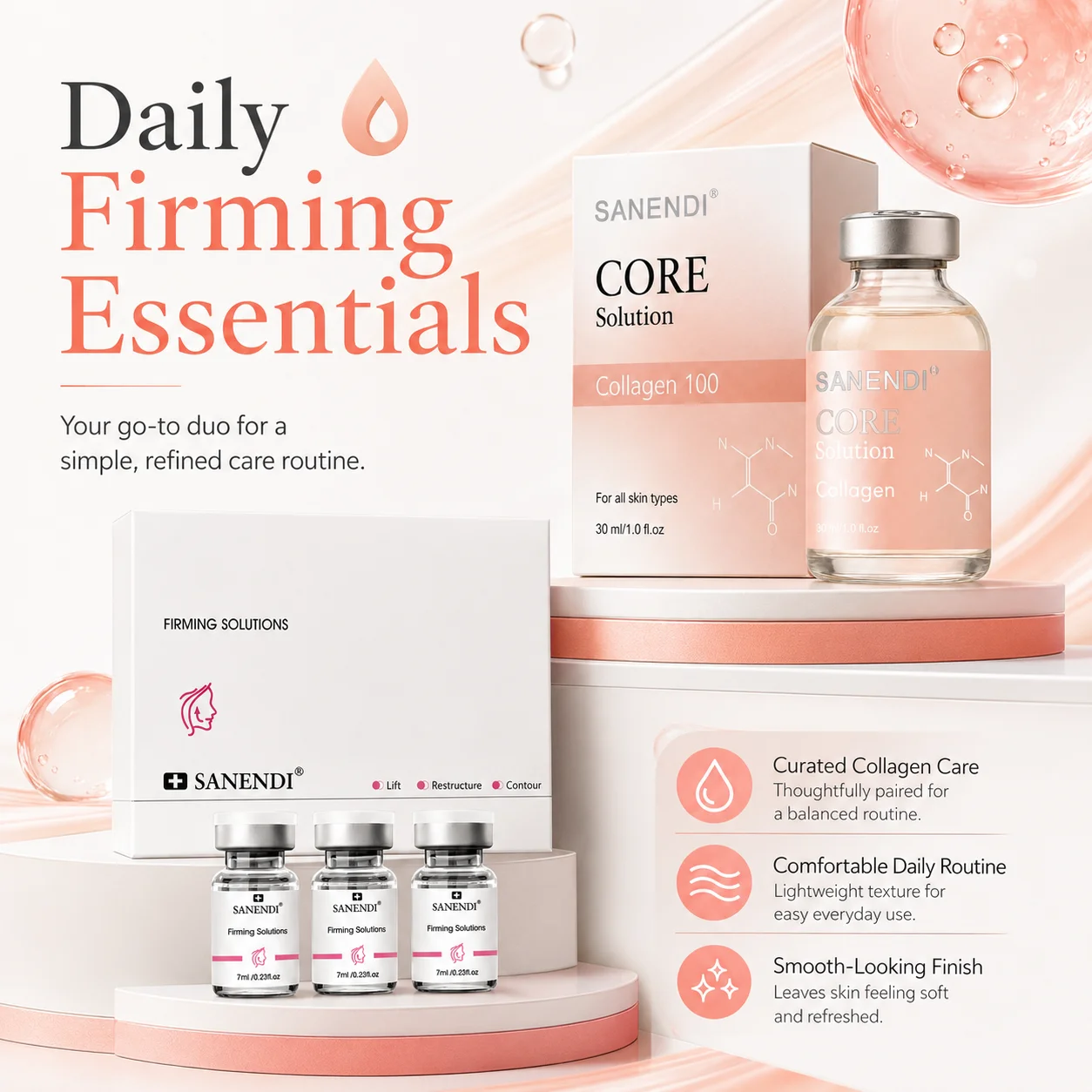 Suero de Colágeno y Péptidos Sanendi para Reafirmar la Piel, Cuidado Facial Diario con EGF, bbglow, Hidratación Suavizante, Kit de Salón Der.pen