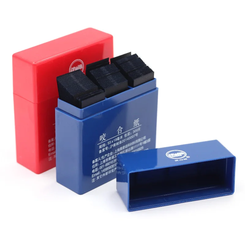 Papel articulado de doble cara para dentistas, tiras de papel para morder, para el cuidado Dental, herramienta de blanqueamiento, color rojo y azul, 55x18mm, 300 piezas