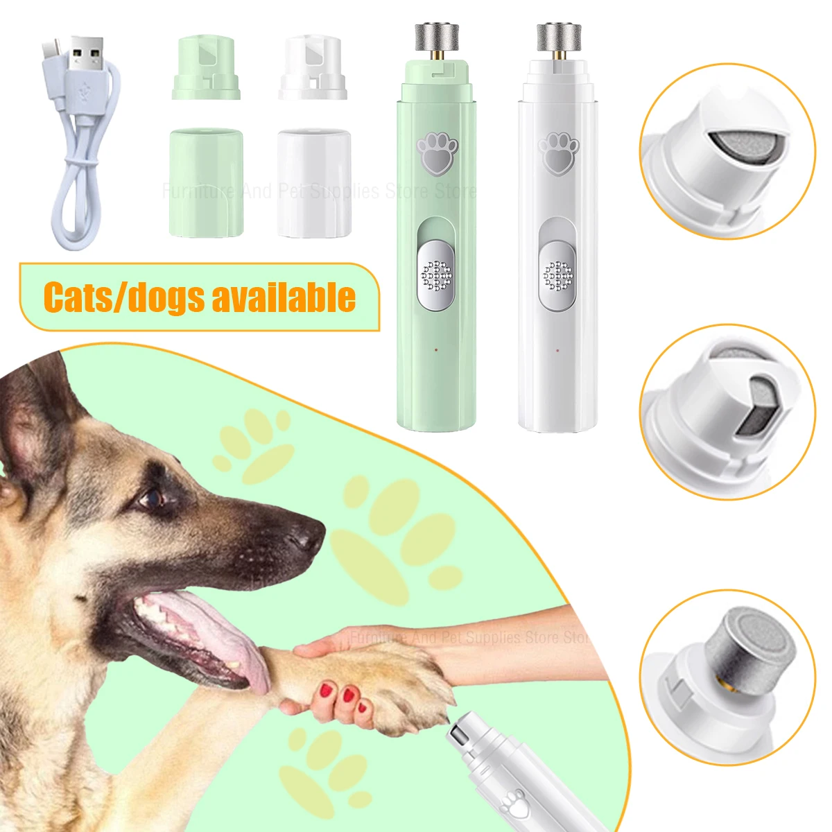 Molinillo de uñas eléctrico para perros, cortauñas para mascotas, recargable por USB, cortauñas indoloro con rueda pulidora para mascotas pequeñas/grandes