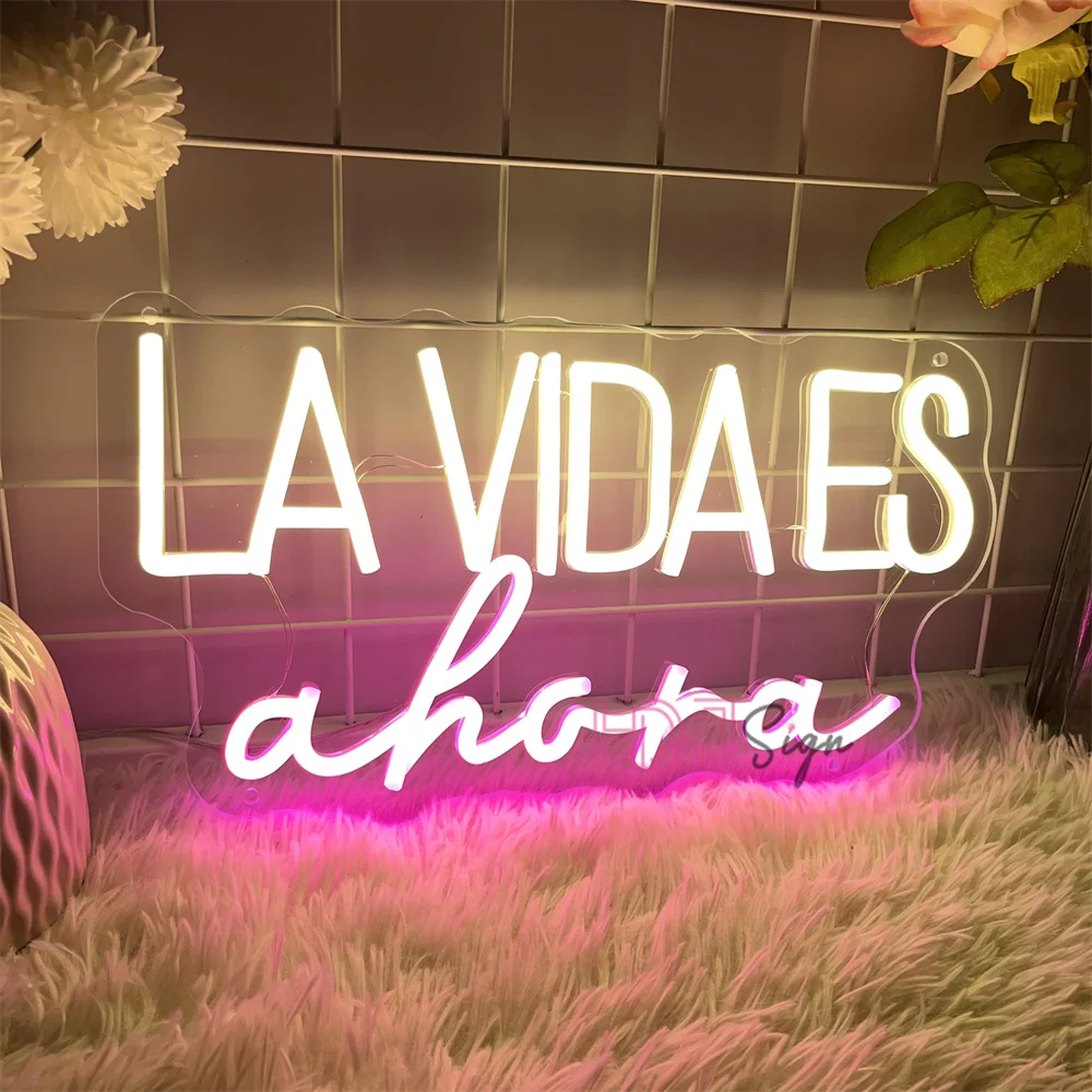 Letrero Led de neón español LA VIDA ES Ahora, luz LED nocturna, letrero USB, decoración de pared de dormitorio, luces de neón para decoración de Bar de boda