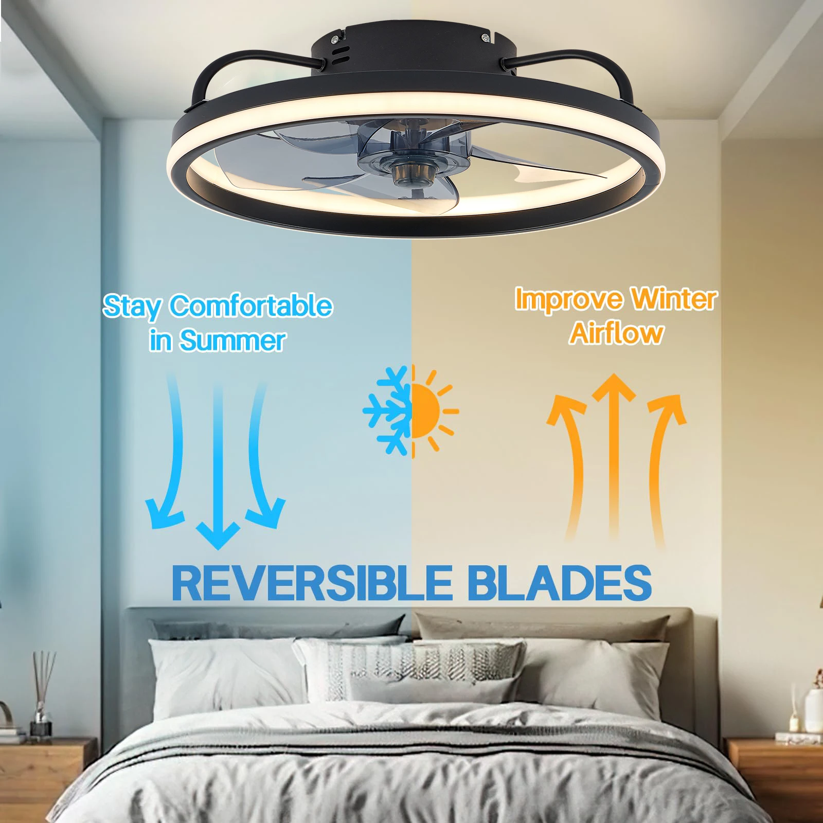 Ventiladores de techo con Control remoto y luz, lámpara LED, ventiladores de techo silenciosos inteligentes para decoración de dormitorio y sala de estar, lámpara de techo