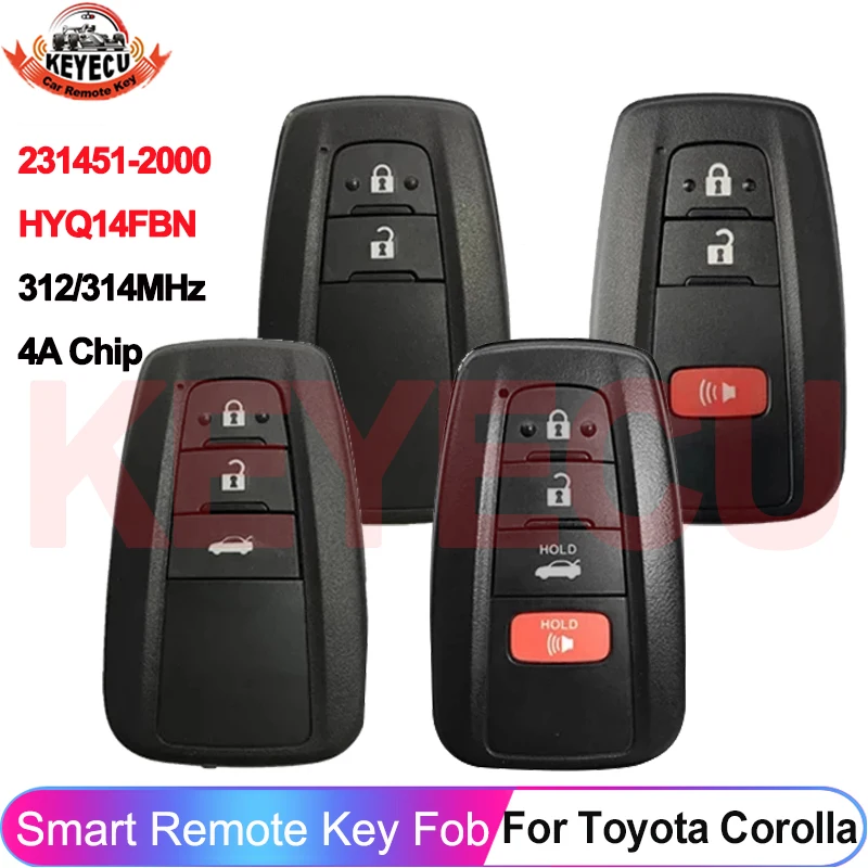 KEYECU Smart HYQ14FBN 231451-2000 llave remota de proximidad 4A Chip 312/314MHz para Toyota Corolla Cross Brasil 2019 2020 2021 2022