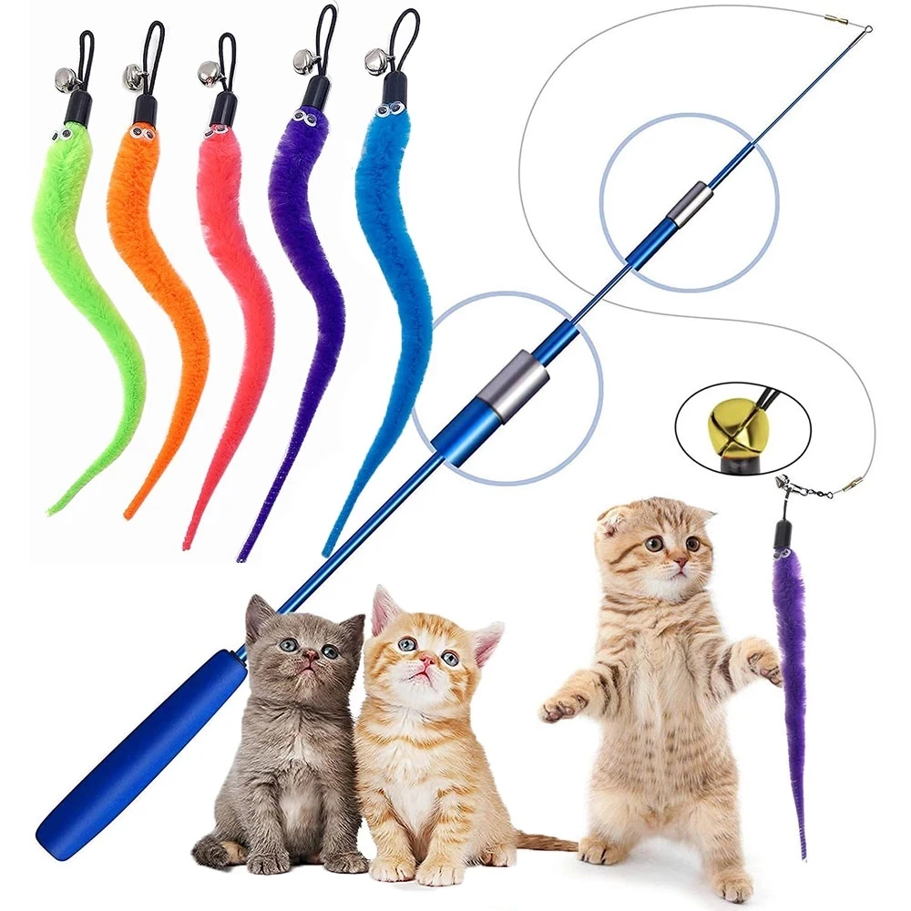 Reemplazar accesorios de juguete de peluche para gatos, cabeza de repuesto de gusanos, palo divertido para gatos, juguetes para mascotas, 5/10/6/11 Uds.