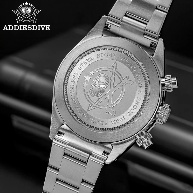ADDIESDIVE 2026 Nuevo Reloj Cronógrafo de Lujo para Hombre VK64, Resistente al Agua 100m, Bisel de Cerámica, Luminoso BGW9, Reloj de Cuarzo de Acero 316L AD2520