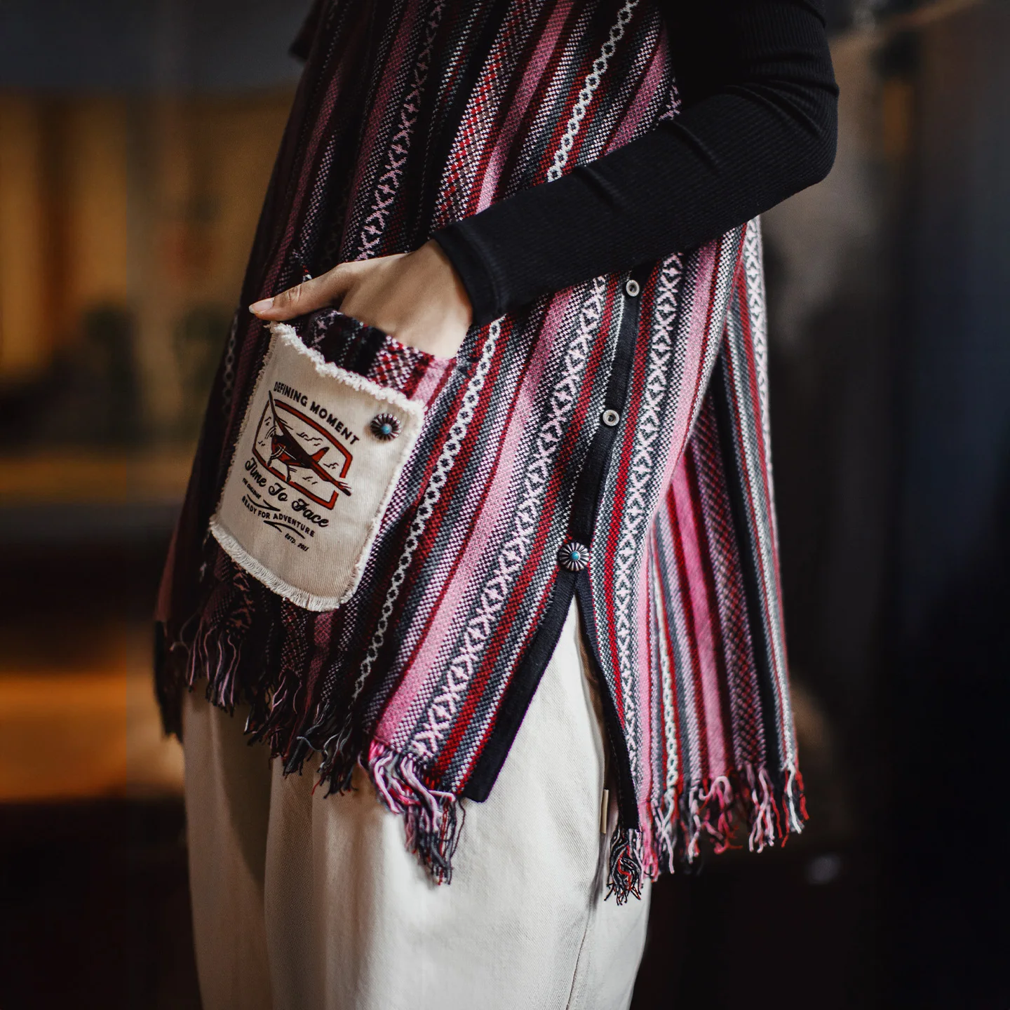 Maden Chaleco sin mangas de punto para mujer, jersey, capa, bufanda envolvente para hombros, prendas de vestir exteriores, Otoño Invierno, Top de moda en capas púrpura