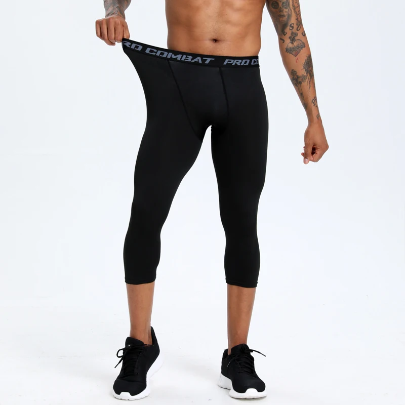 Mallas deportivas de baloncesto para hombre, leggings de compresión transpirables de secado rápido, pantalones capri de entrenamiento para correr, baloncesto, 3/4