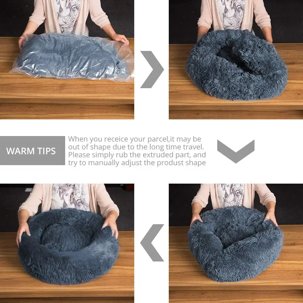 Cama Redonda para Mascotas, Cama Tipo Donut de Felpa Larga para Perros Grandes, Cama para Gatos, Casa para Perros Medianos, Cama Cálida para Dormir en Invierno, Caseta para Mascotas, Sofá Extraíble para Perros