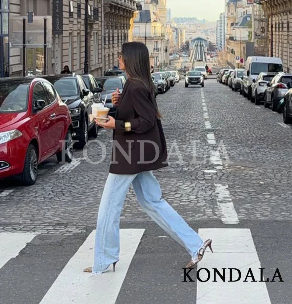 KONDALA elegante chaqueta cruzada para ir al trabajo para mujer, chaqueta Vintage con botones marrones, chaqueta de oficina a la moda para primavera y verano 2026