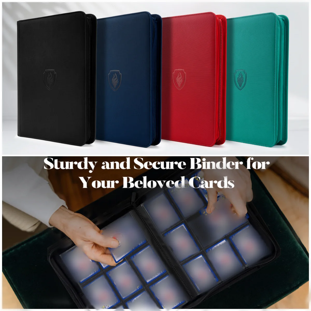 Carpeta de tarjetas con cremallera de 9 bolsillos, libro porta tarjetas comerciales 360, carpeta con cremallera de cubierta de PU de primera calidad para tarjetas, tarjeta de carga lateral duradera