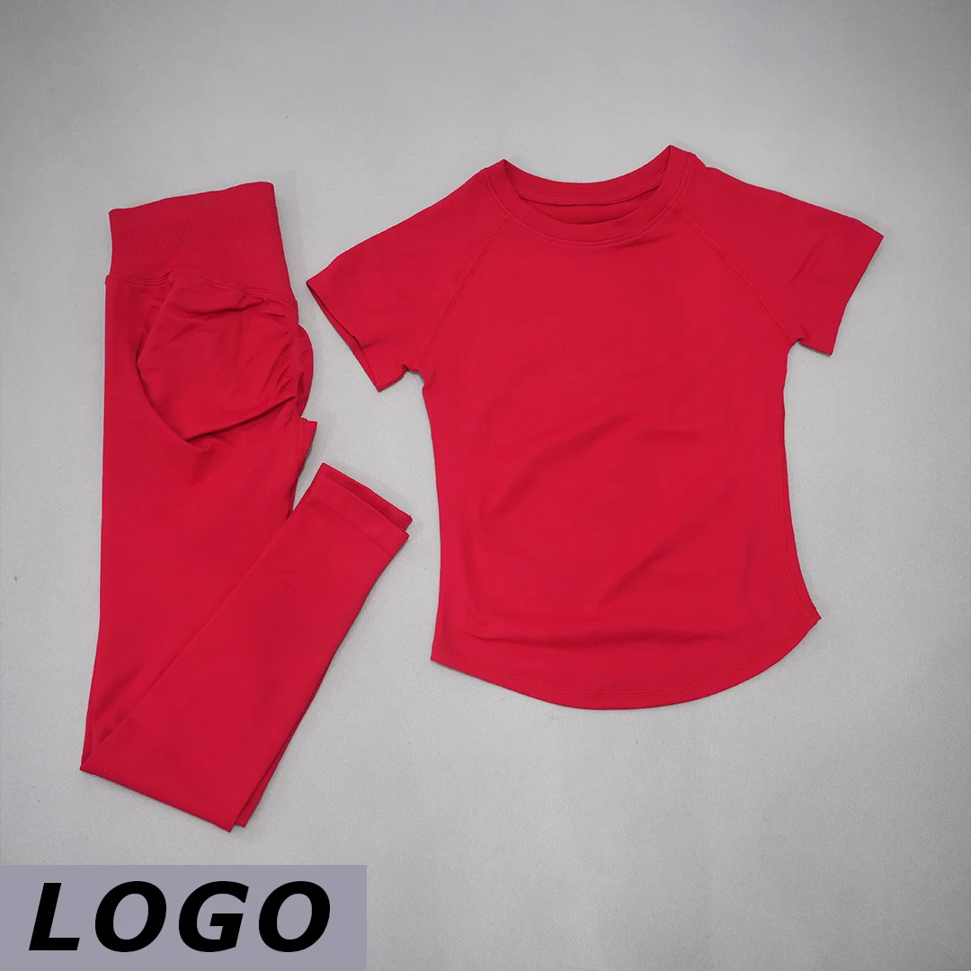 Conjunto de Yoga para Mujer DF de Dos Piezas, Top de Yoga de Manga Corta Sin Costuras, Pantalones Deportivos Adelgazantes, Traje Deportivo Transpirable para Gimnasio y Fitness