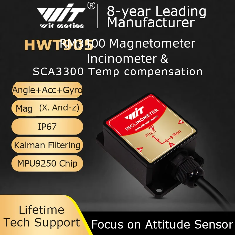 [Magnetómetro RM3100 Integrado] Acelerómetro+Medidor de Ángulo Witmotion HWT905 (XY0.05) ° Brújula Digital + Giroscopio + Inclinómetro + Compensación de Temperatura
