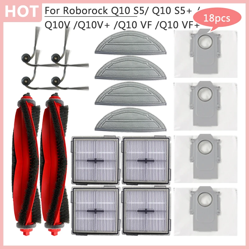 Para Roborock Q10 S5 /Q10 S5 + /Q10V /Q10V + /Q10 VF /Q10 VF + piezas de repuesto cepillo lateral principal bolsa de polvo filtro Hepa paño aspirador