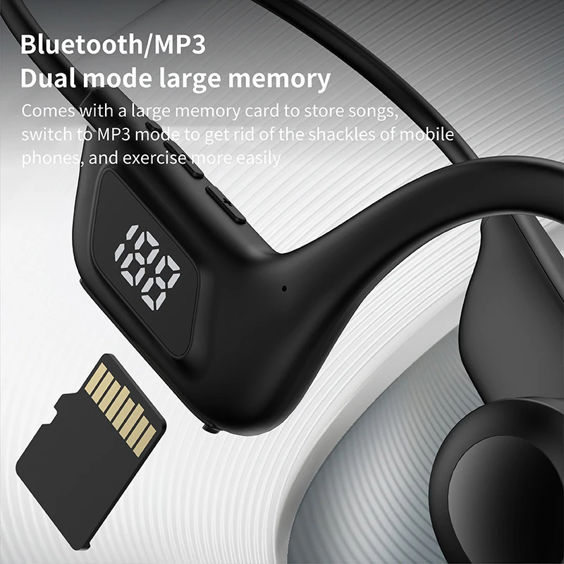 Auriculares inalámbricos Bluetooth con conducción de aire, con micrófono, ranura para tarjeta MicroSD, auriculares deportivos impermeables para correr y nadar