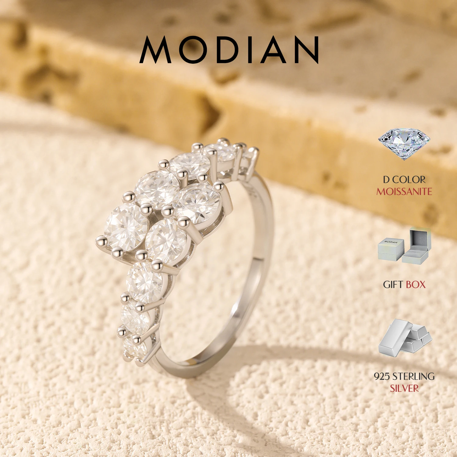 Anillo MODIAN D Color Moissanite eternidad, Plata de Ley 925, anillo geométrico de lujo para mujer, joyería fina de compromiso de boda