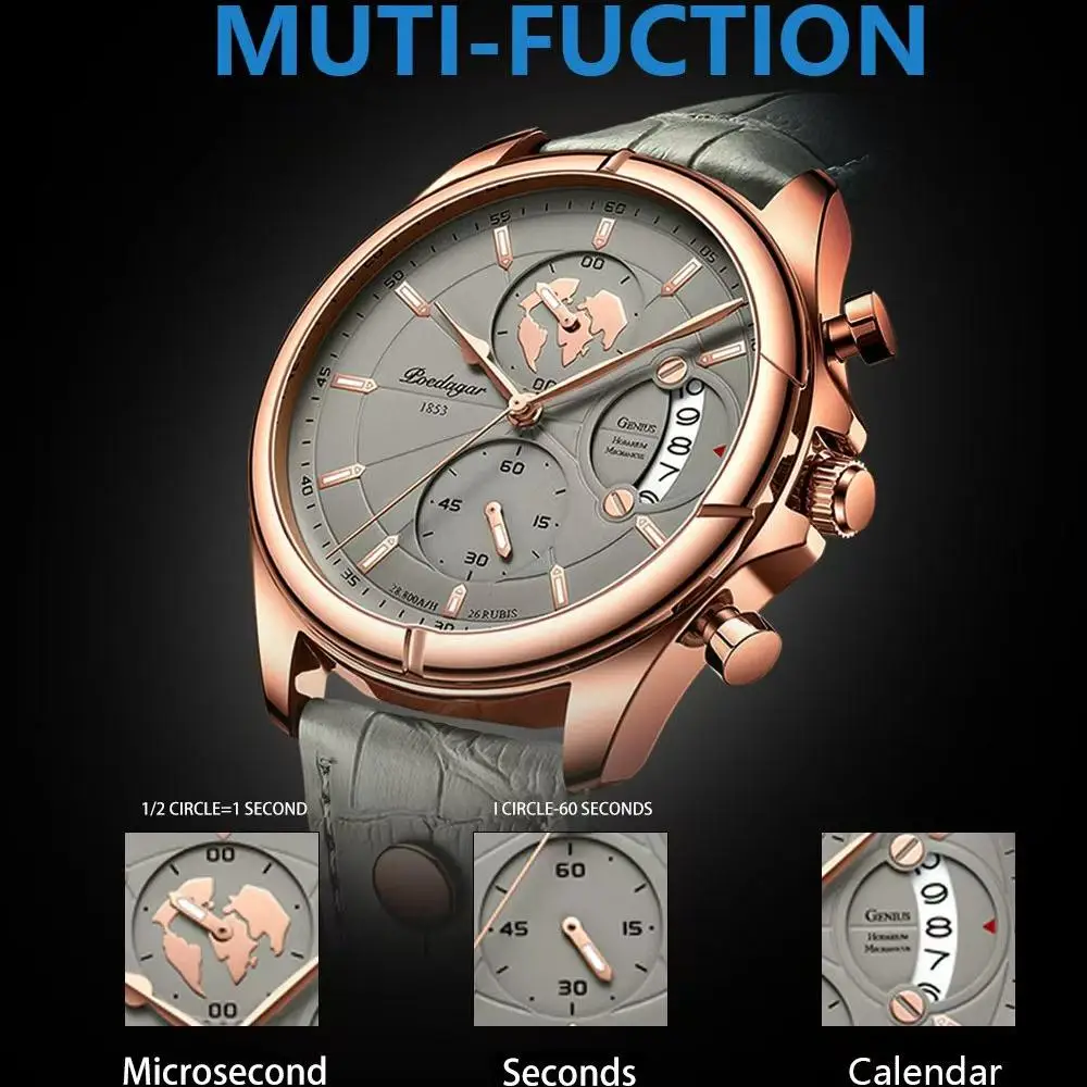 POEDAGAR, reloj deportivo informal para hombre con fecha, cronógrafo de Cuero Luminoso resistente al agua, relojes de cuarzo de lujo para negocios para hombre