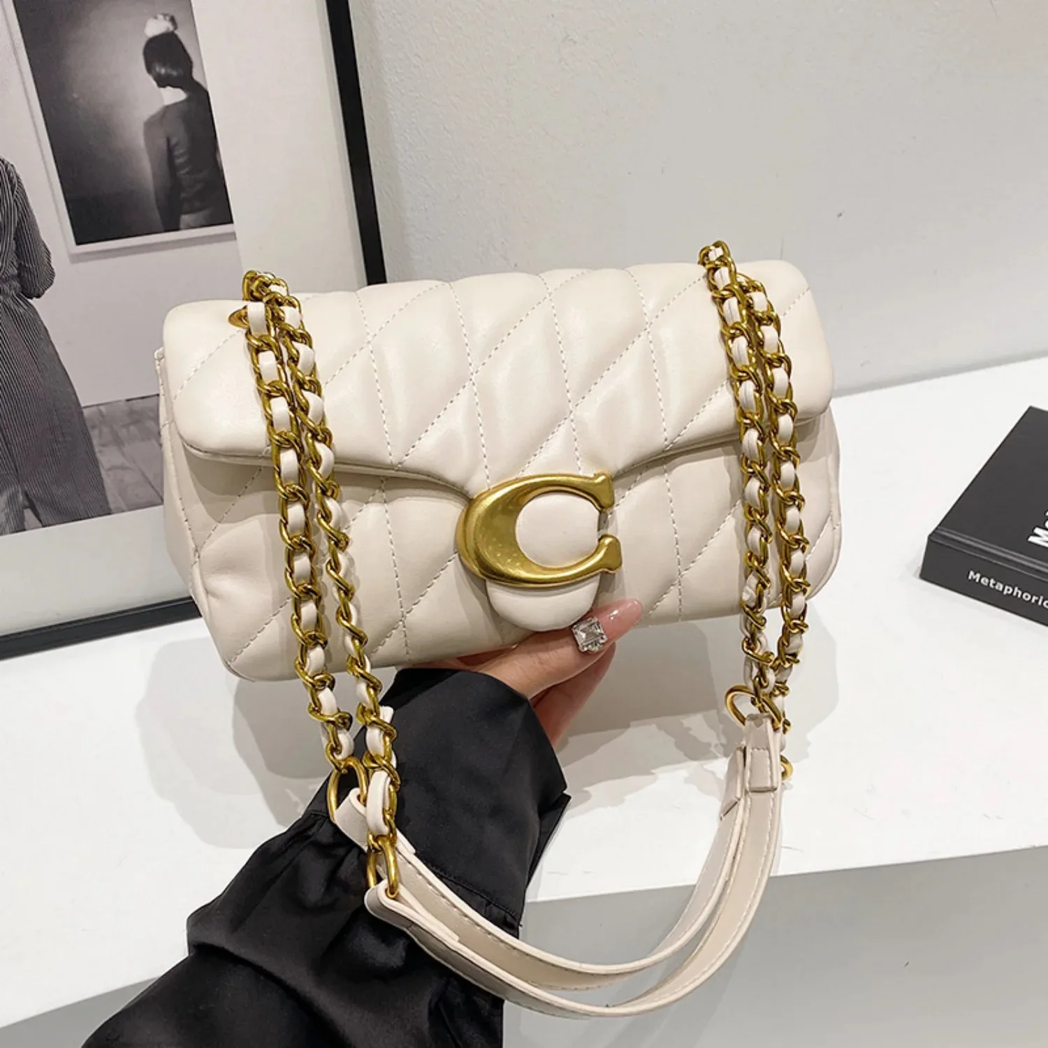 Nuevo Bolso Retro de Hombro - Bolso de Cadena Multiusos con Diseño de Rejilla en Forma de Diamante para Mujer, Bolso Bandolera, Bolso Cuadrado Pequeño