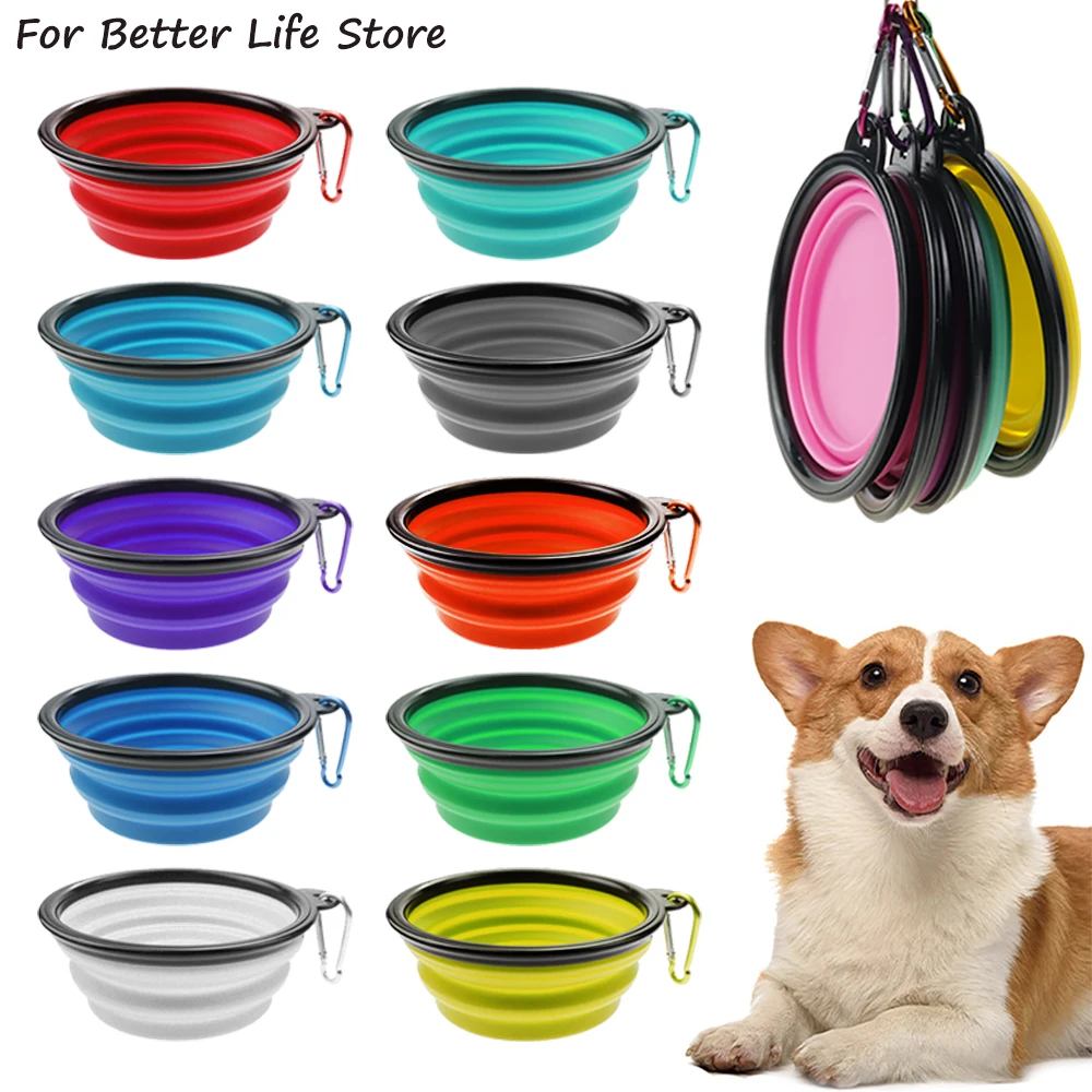 Cuenco de silicona suave para mascotas, recipiente plegable portátil de viaje para comida, agua, almacenamiento colgante, sin olor, 350ml, 1 unidad
