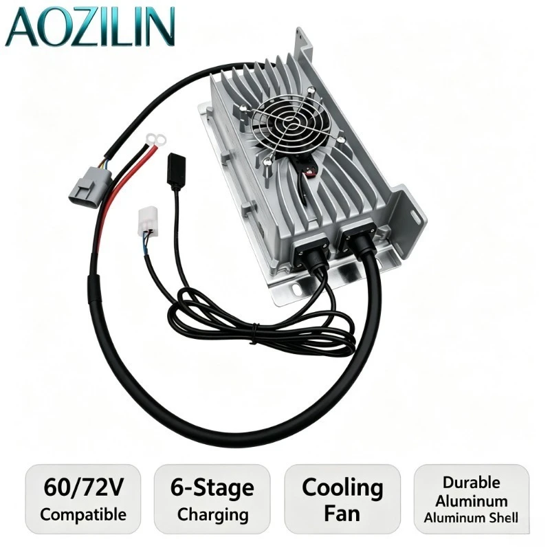 Cargador de Batería Automático e Impermeable AOZILIN 60V 72V 15A, Carga Rápida Inteligente para Vehículos Eléctricos de Baja Velocidad de Cuatro Ruedas