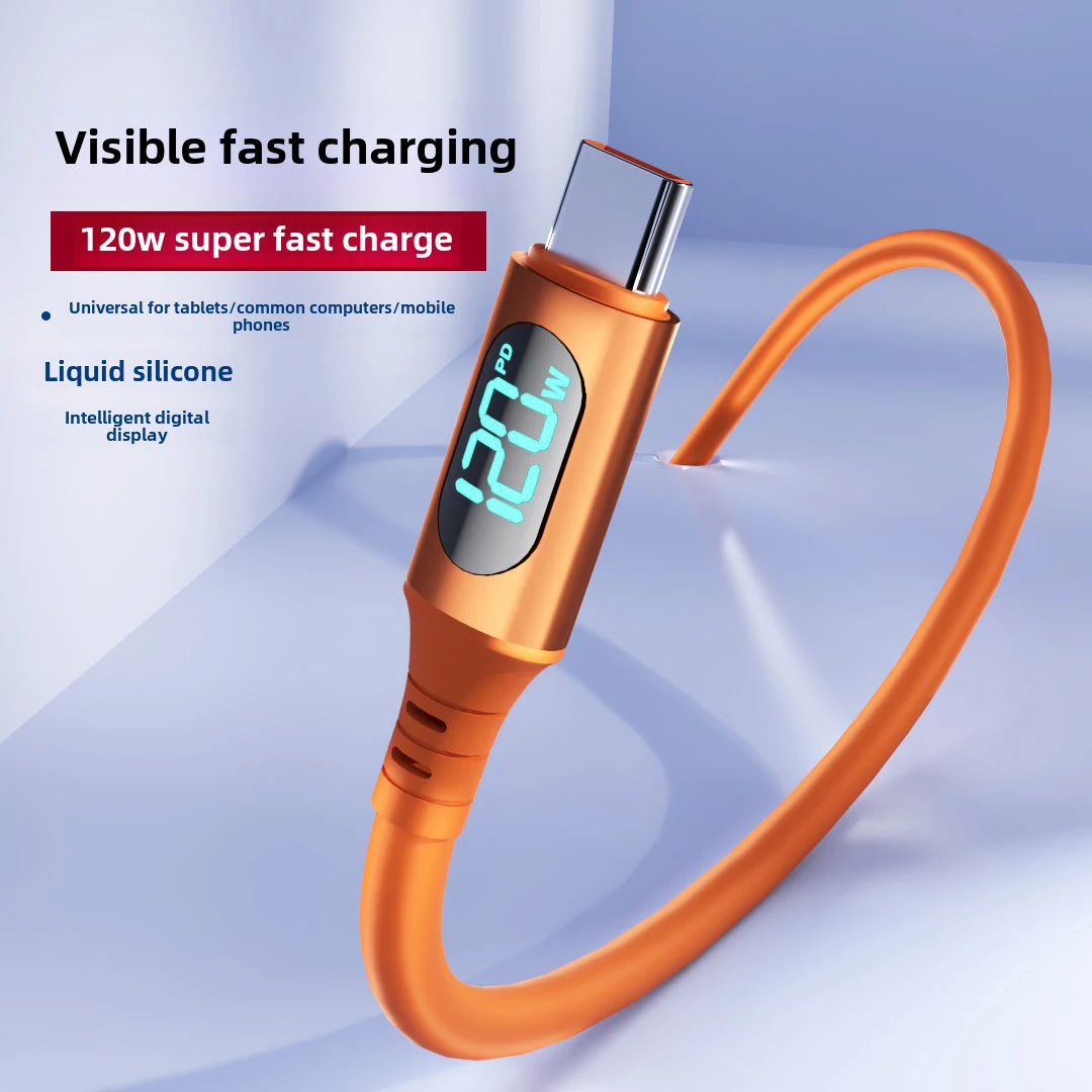 NNBILI Cable de Carga Rápida USB-C a Tipo C de 6A y 120W con Pantalla Digital LED para Samsung, HUAWEI, Xiaomi, Oppo, Vivo