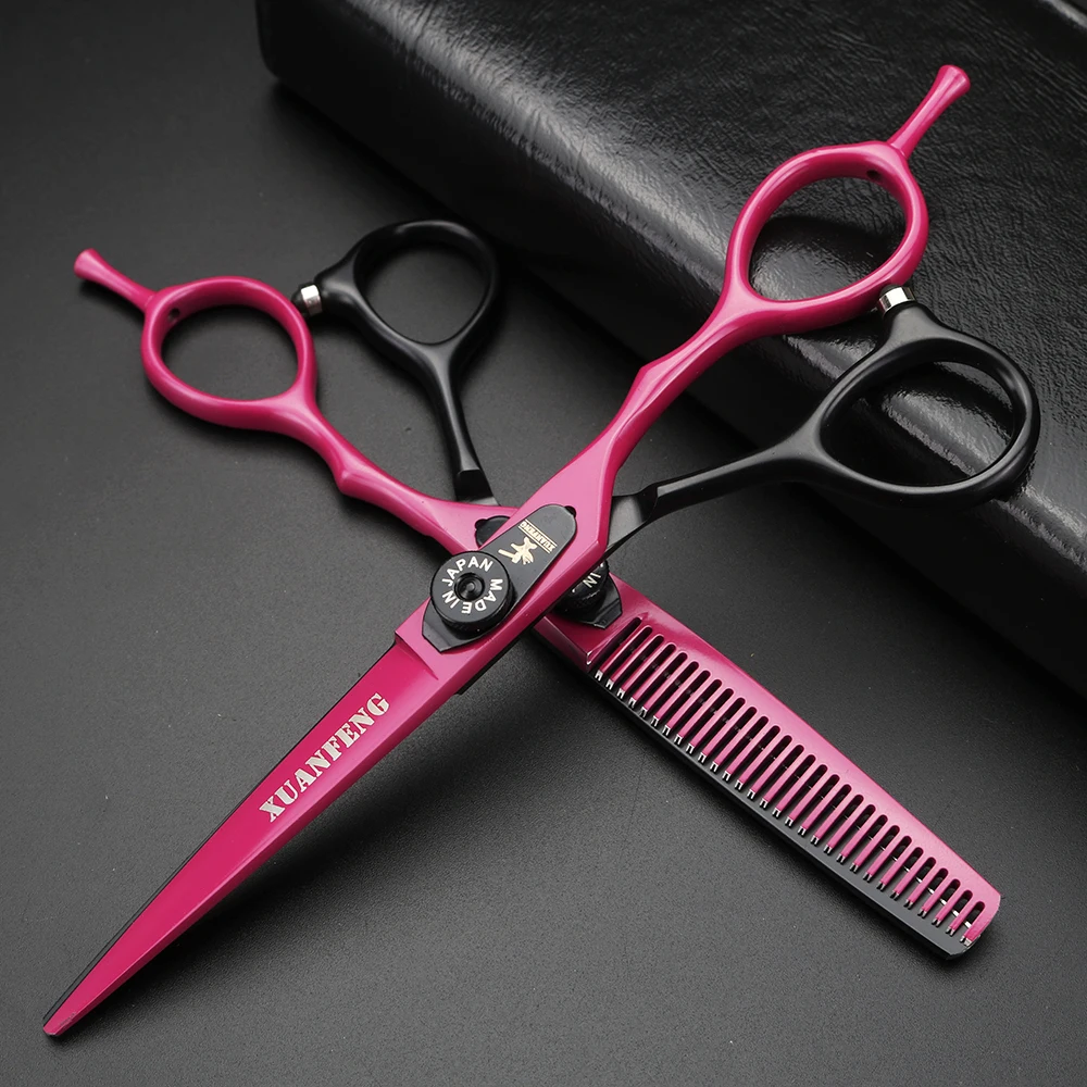 XUANFENG Tijeras para el cabello con tornillo elástico de 6 pulgadas, tijeras de corte y tijeras de adelgazamiento de peluquería de acero 440C