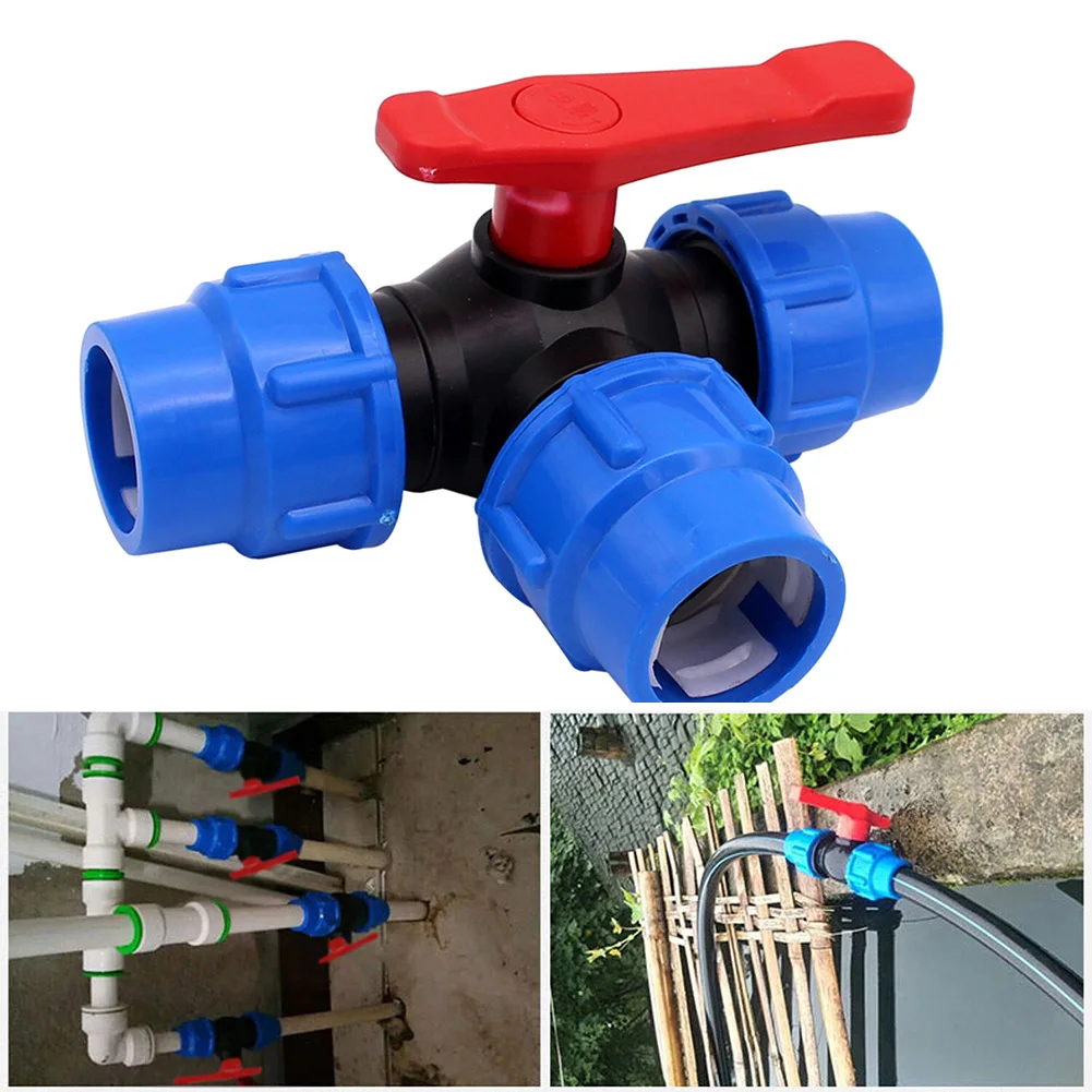 20/25/32/40/50mm PE válvula de bola de 3 vías tubo grifo divisor de agua conector de válvula rápida de plástico accesorios de tubería de agua de riego