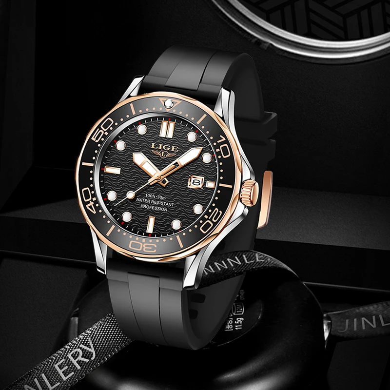 2025 LIGE, nuevos relojes de negocios para hombres, relojes de buceo de lujo de primeras marcas para hombres, reloj de fecha resistente al agua, reloj deportivo, reloj Masculino + caja