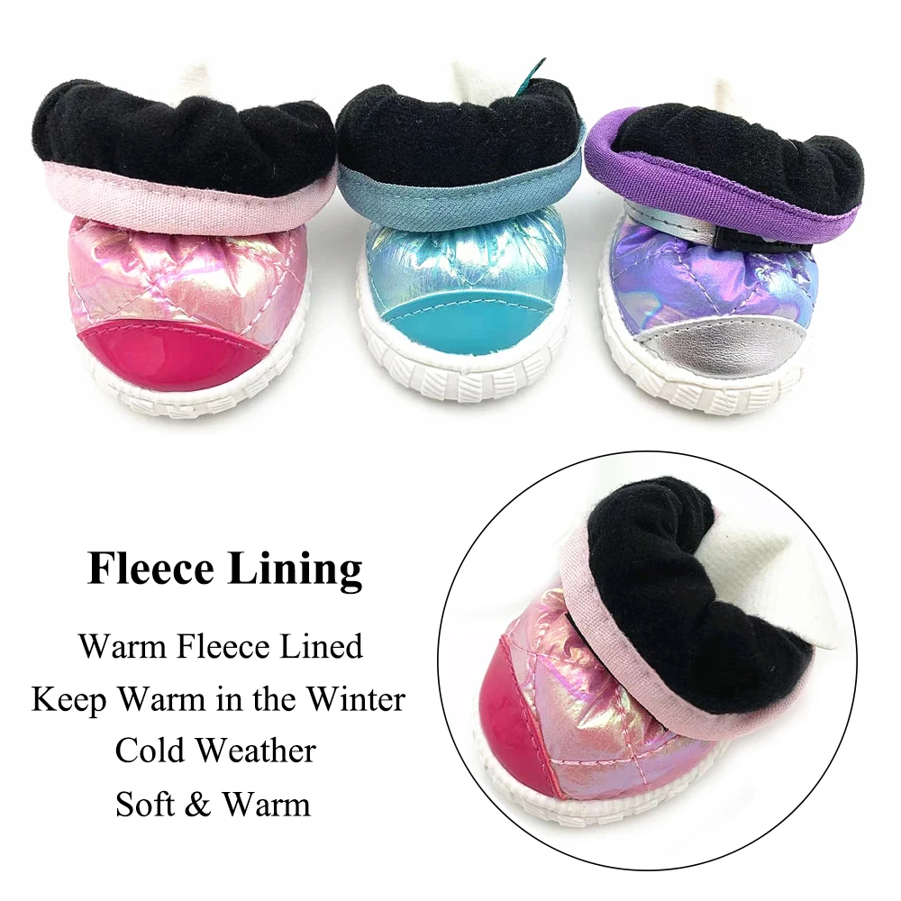 Botas de nieve para perros, impermeables, forro polar grueso, 4 Uds., zapatos de invierno para perros pequeños, suela de goma suave, botines antideslizantes para mascotas