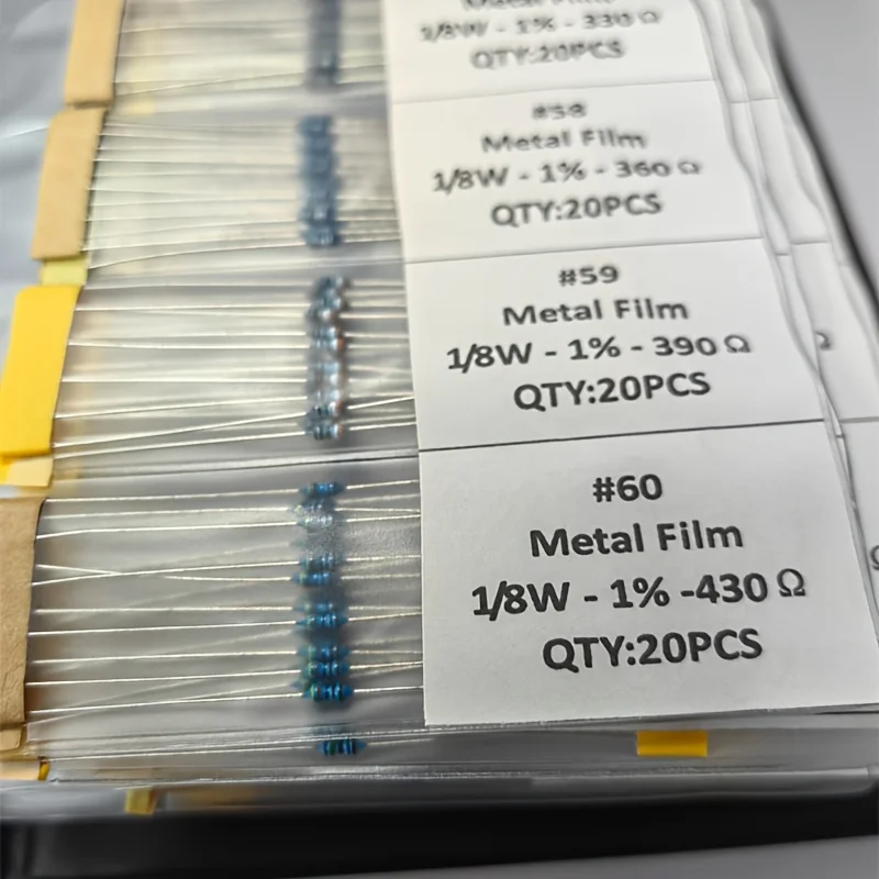 Juego de resistencias de película metálica, Kit surtido de libros, 2900 valores, 1/8W, 145 W, 0.125, 1-10M, 1% unidades por lote