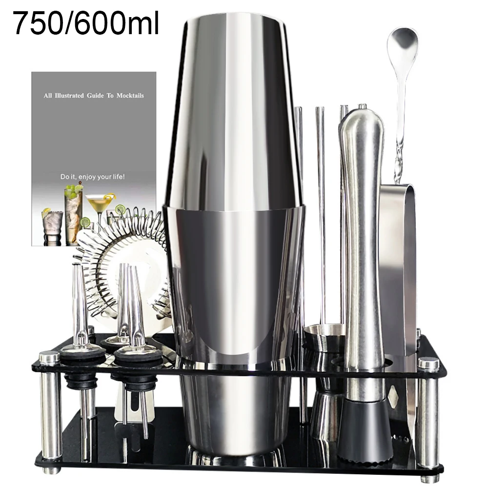 Juego de herramientas para coctelera de 750ml de Boston de 13-22 Uds. de ml, kit de herramientas para coctelera con soporte