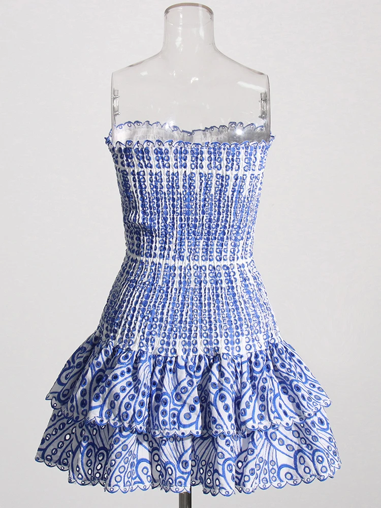 TWOTWINSTYLE, vestido Sexy con dobladillo en capas recortado para mujer, sin tirantes, sin mangas, con hombros descubiertos, Mini vestidos de cintura alta, ropa femenina