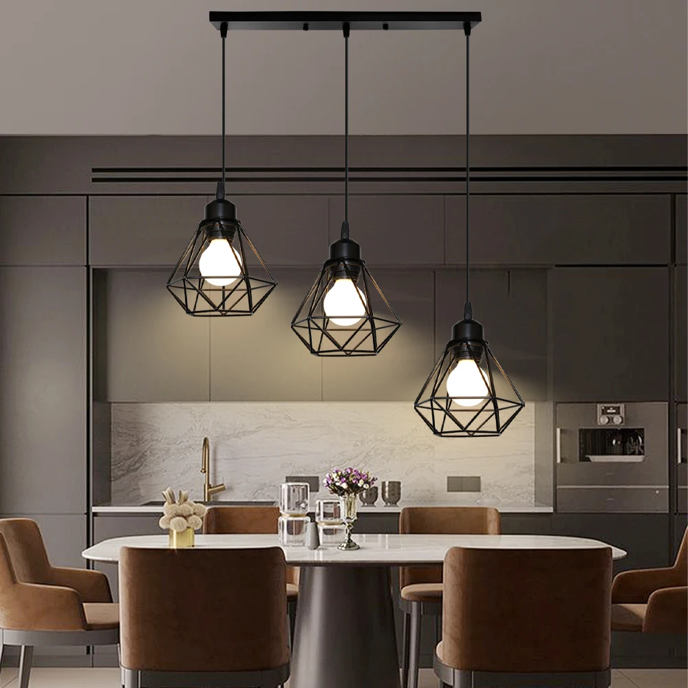 Luz colgante Industrial Led ajustable, pantalla de lámpara colgante para el hogar, cocina, jaula de Metal, iluminación para Isla, comedor