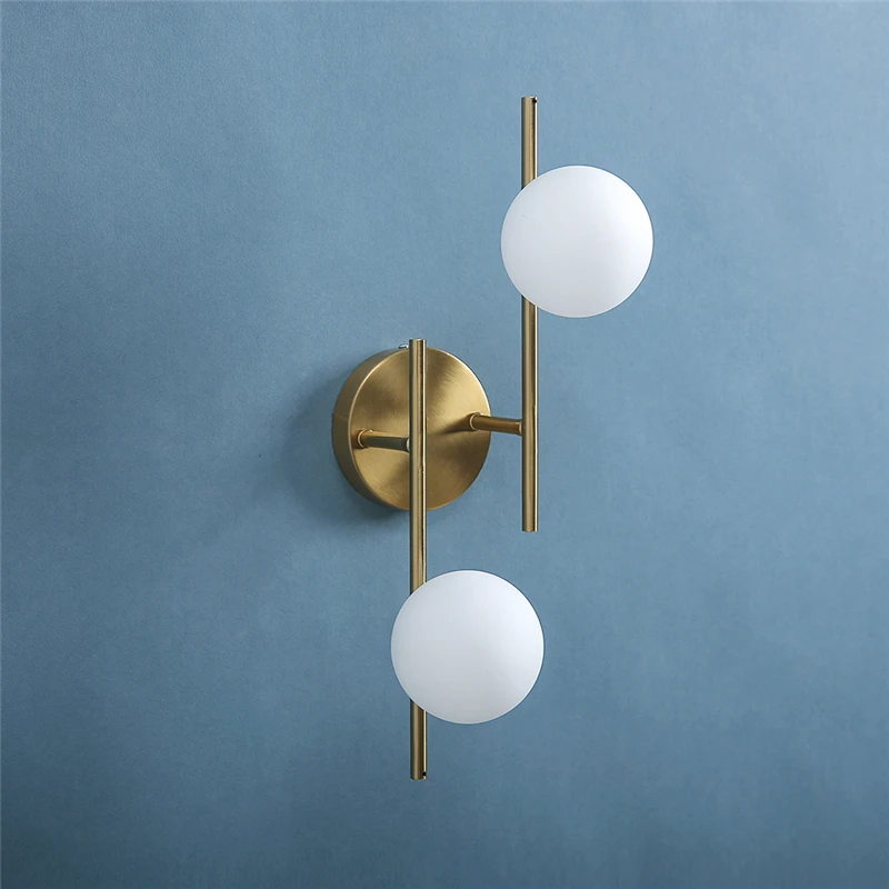 Lámparas de pared Led modernas, luces de pared doradas para interiores con bola redonda de cristal lechoso, luces de pared para cabecera, bombillas dobles G9 con bombilla
