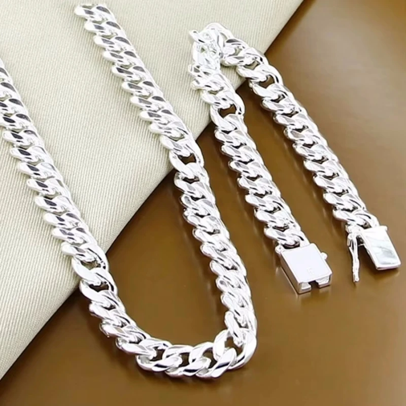 Caliente clásico 10MM cadena cuadrada 925 pulsera de plata esterlina collar conjunto de joyería para hombres 20/22/24 pulgadas moda fiesta regalo de vacaciones