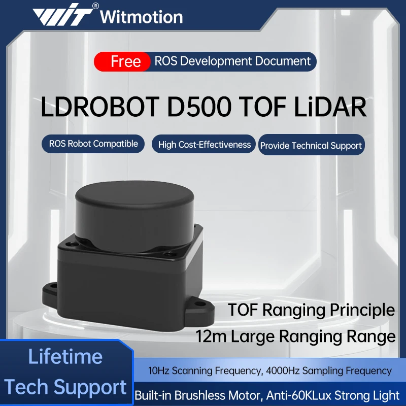 Kit Lidar LDROBOT D500 D800, Escáner Lidar de Radar Láser DTOF 360 °   30000Lux 5000Hz Compatible con ROS1 y ROS2 para Interiores y Exteriores