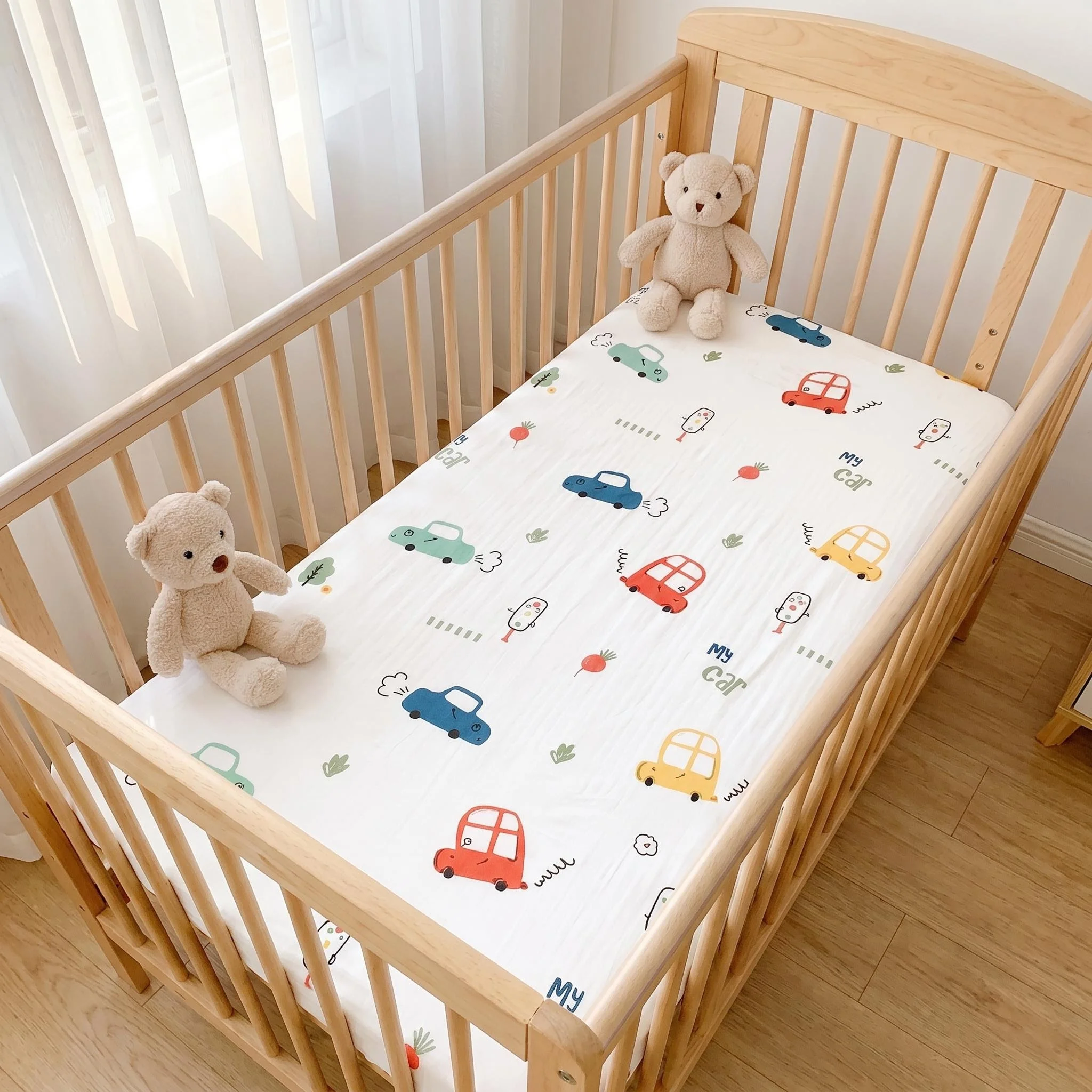 Funda de colchón con estampado bonito, funda de colchón infantil 100% algodón transpirable y que absorbe la humedad.
