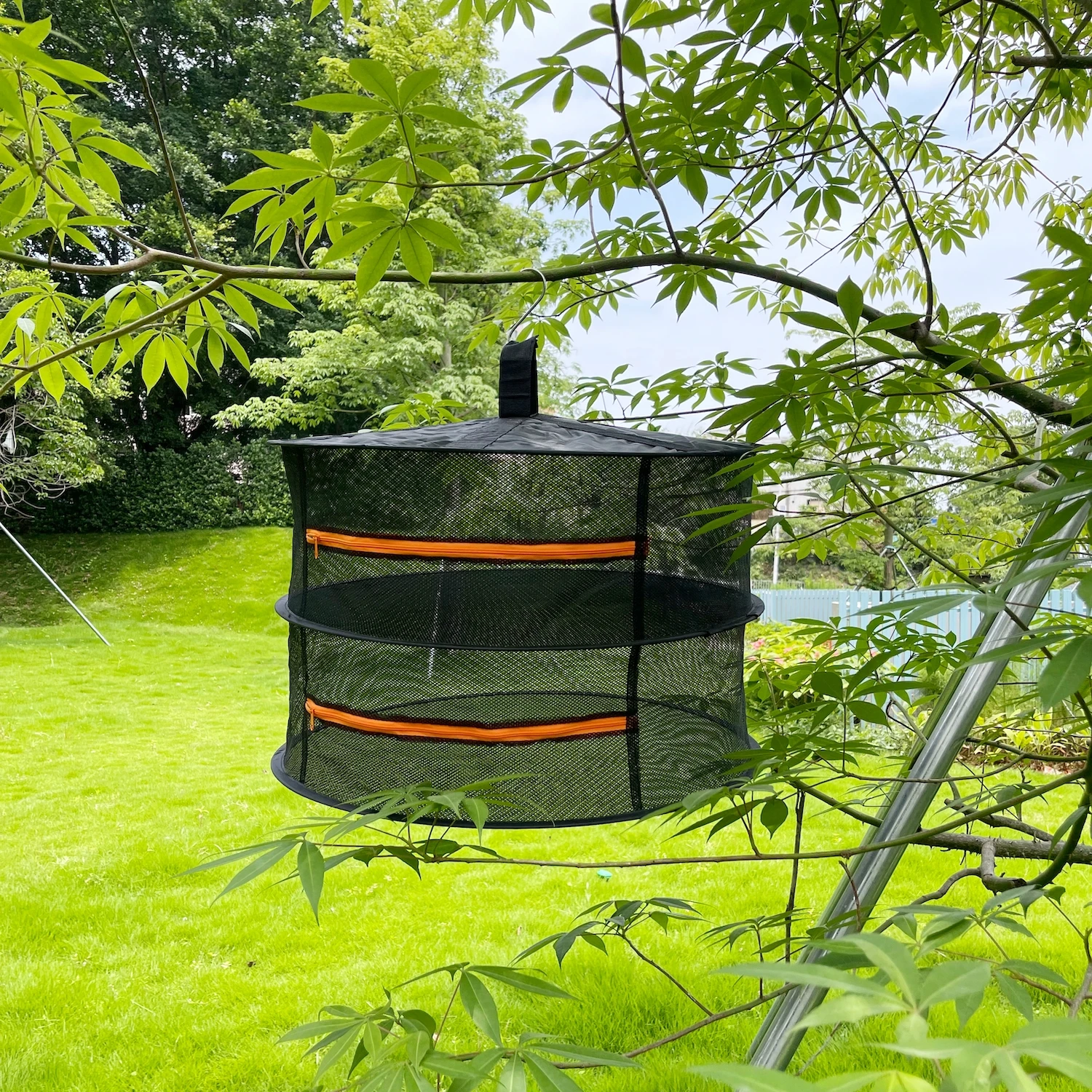 Estante de secado de hierbas de 2 pies con gancho en S, cesta colgante de malla plegable de 2/4/6/8 capas, red secadora con cremalleras naranjas para semillas, brotes de flores