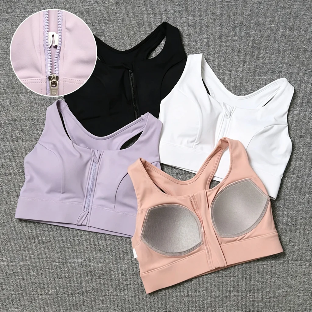 Nuevo sujetador deportivo para mujer 2026 con cremallera frontal ajustable, alta resistencia, a prueba de golpes, fruncido, sexy y con espalda cruzada para entrenamiento.