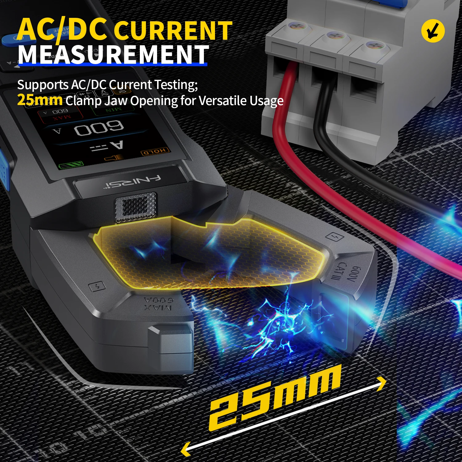 FNIRSI DMC-100 Pinza Amperimétrica Digital de Corriente CC/CA, 10000 Conteo, Multímetro Digital, 600A, Probador de Pinza Amperimétrica, Herramientas para Electricistas NCV