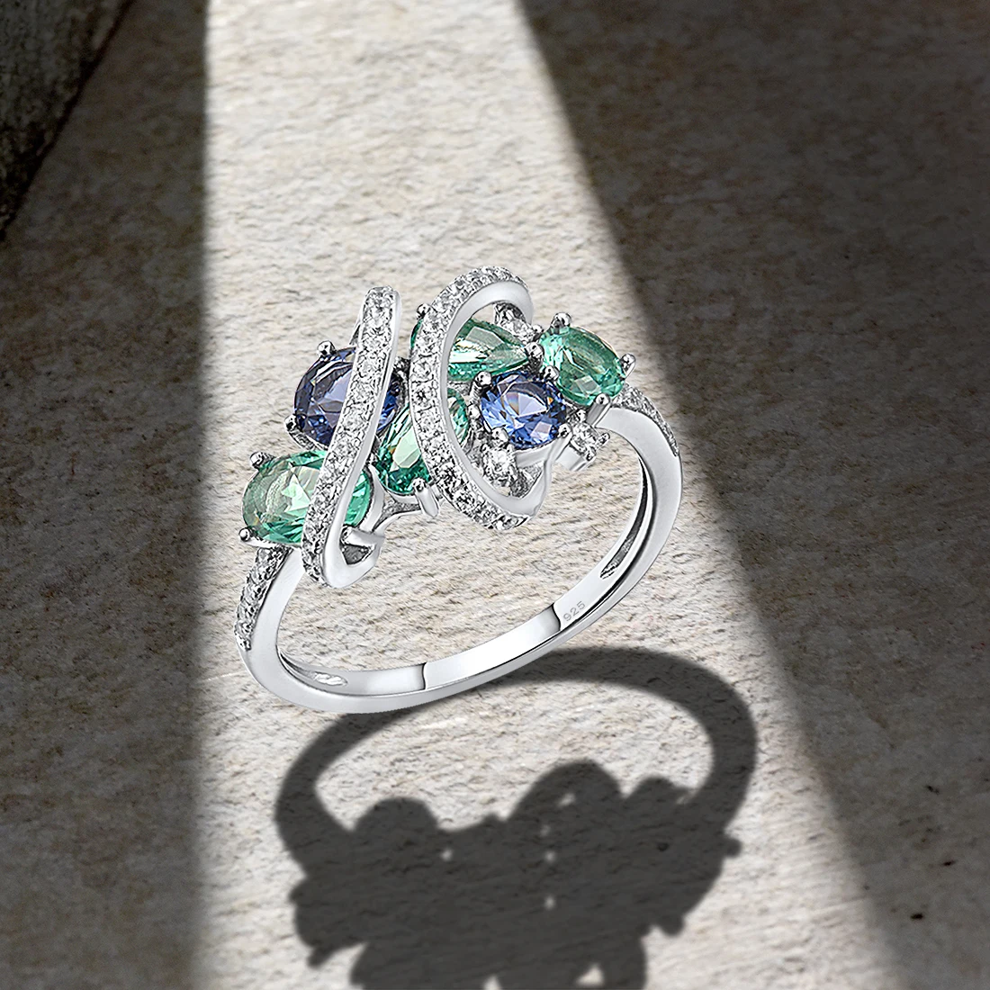 SANTUZZA 925 anillos de plata esterlina para mujer verde azul espinela blanca CZ piedras preciosas anillos originales regalos de boda joyería fina