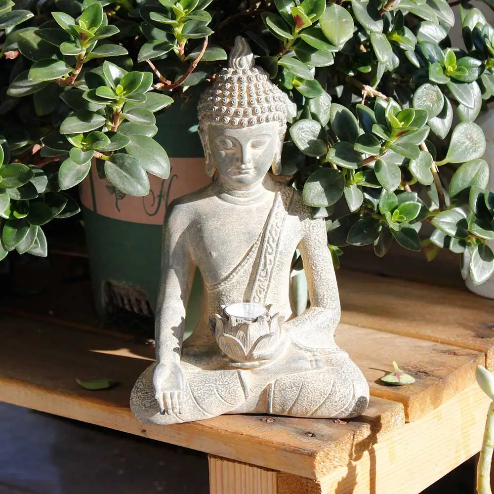Estatua de Buda meditando Solar, decoración de jardín, luces exteriores, figuritas de jardín Zen impermeables, adornos para Patio, césped y hogar