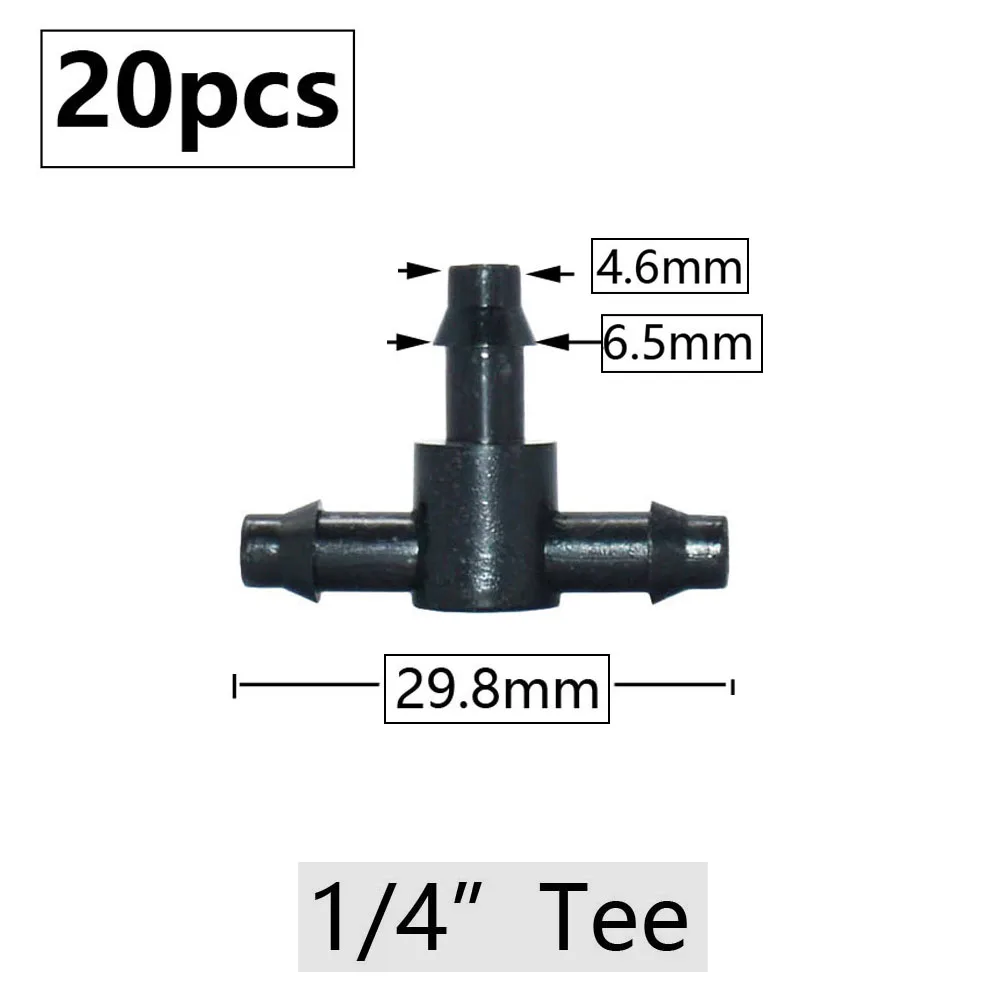 20 piezas conector de lengüeta para manguera de jardín, 3mm, 4mm, riego por goteo, 1/4 ''y 1/8'', conector para manguera, Tees, accesorios de púas con enchufe cruzado Eng