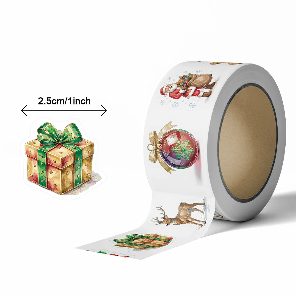 500 piezas/rollo de pegatinas navideñas de dibujos animados, etiquetas para envolver regalos de Navidad, pegatinas de recompensa, papelería para álbumes de recortes, 1"