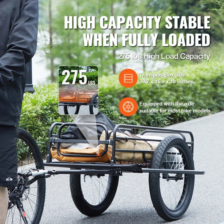 SucceBuy Remolque de carga para bicicletas de 275 libras Carro de vagón para bicicletas Almacenamiento compacto plegable con enganche universal Ruedas de 20" se adapta a la mayoría de bicicletas
